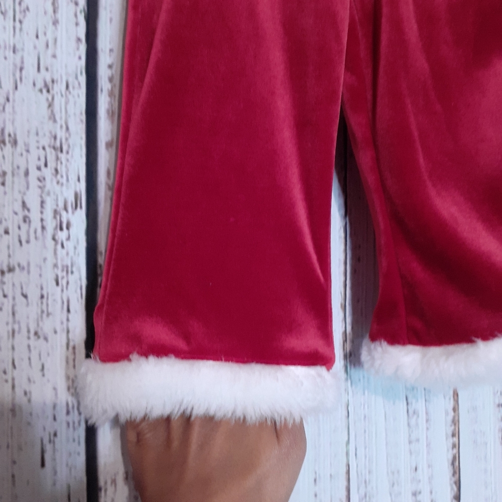 Winter wonderland jolly Santa Claus red velvet flare pants w/ fur trim - Picture 3 of 6